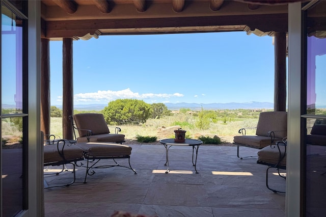 11 E Golden Eagle Rd, Santa Fe, NM 87506 - view of patio / terrace featuring a mountain view