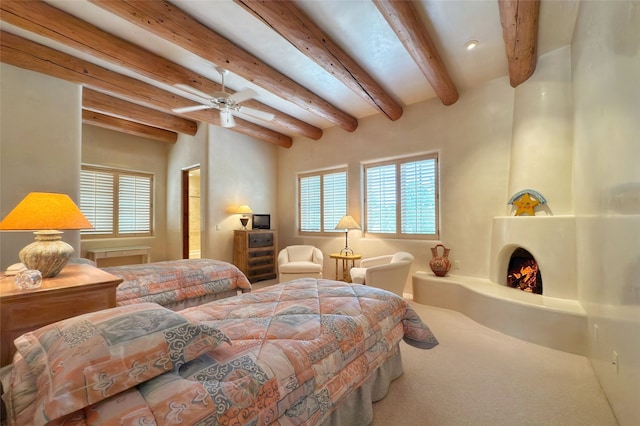 11 E Golden Eagle Rd, Santa Fe, NM 87506 - bedroom featuring beam ceiling, multiple windows, carpet, and recessed lighting