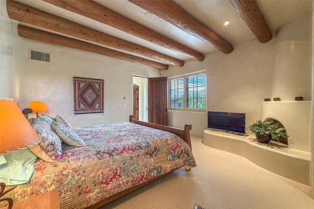 11 E Golden Eagle Rd, Santa Fe, NM 87506 - carpeted bedroom with beam ceiling