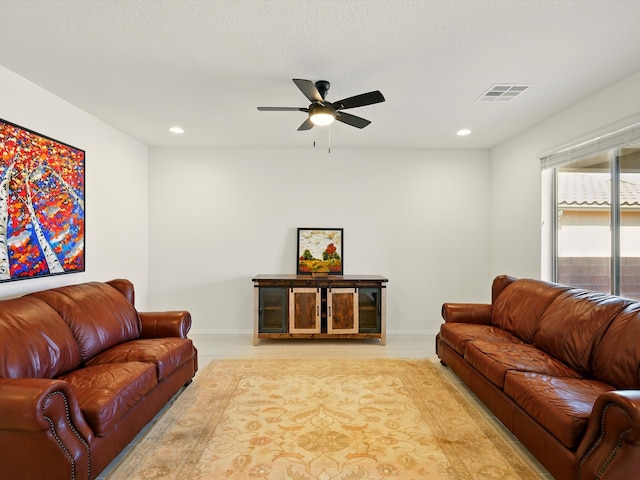 13 Firecrown Ln, Santa Fe, NM 87508 - living area with a ceiling fan and recessed lighting