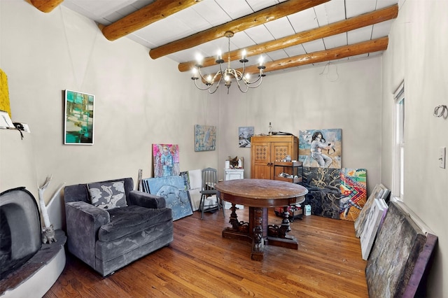 952 Acequia Madre, Santa Fe, NM 87505 - dining room with beam ceiling, wood finished floors, and a chandelier