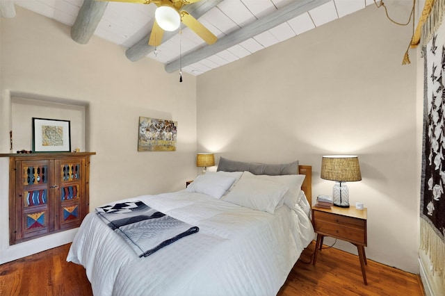 952 Acequia Madre, Santa Fe, NM 87505 - bedroom featuring wood finished floors, a ceiling fan, and a wood ceiling with exposed beams