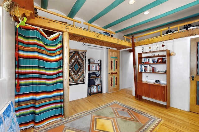 952 Acequia Madre, Santa Fe, NM 87505 - misc room featuring wood finished floors, recessed lighting, and beam ceiling