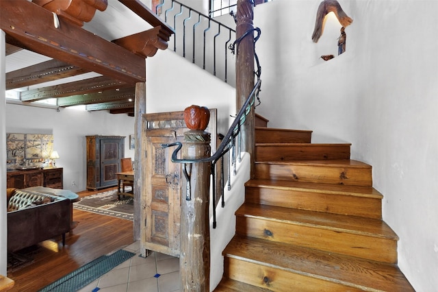 952 Acequia Madre, Santa Fe, NM 87505 - stairway with tile patterned floors