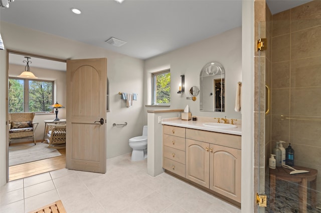 1203 Sierra Del Este, Santa Fe, NM 87501 - full bathroom featuring vanity, tile patterned flooring, tiled shower, and recessed lighting