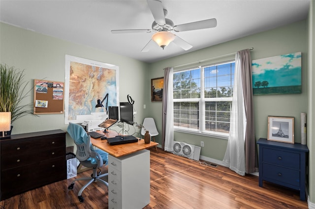 7206 Avenida El Nido, Santa Fe, NM 87507 - office area featuring dark wood-style floors and ceiling fan