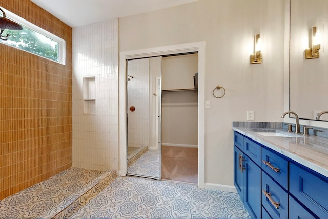 5 Wood Flower, Santa Fe, NM 87508 - full bathroom with walk in shower, vanity, and tile patterned flooring