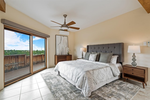 3046 Plaza Blanca, Santa Fe, NM 87507 - tiled bedroom with access to outside, a wall mounted air conditioner, and a ceiling fan