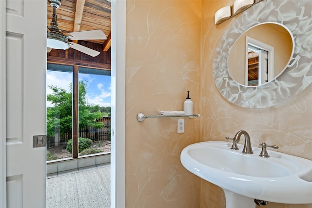 3046 Plaza Blanca, Santa Fe, NM 87507 - bathroom with ceiling fan and a sink