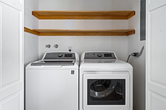 3046 Plaza Blanca, Santa Fe, NM 87507 - laundry room with washing machine and dryer and electric panel