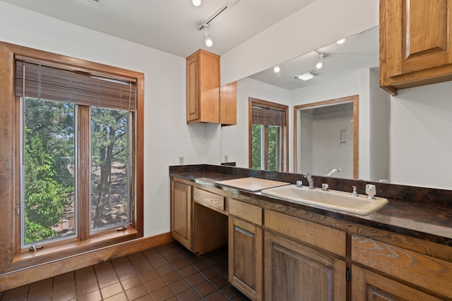 320 Valle Del Sol, White Rock, NM 87547 - kitchen featuring plenty of natural light, dark tile patterned flooring, track lighting, and dark countertops