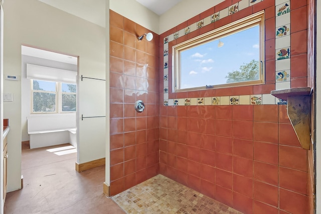 37 Camino Tetzcoco, Santa Fe, NM 87508 - full bathroom featuring a tile shower and vanity