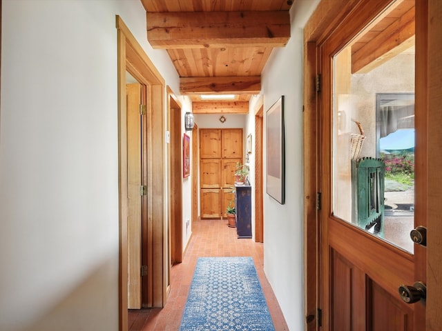 62 Camerada Loop, Santa Fe, NM 87508 - corridor with a wooden ceiling with exposed beams