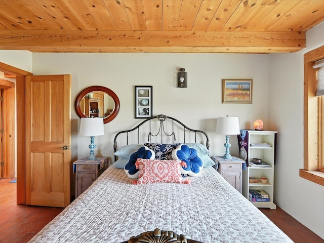 62 Camerada Loop, Santa Fe, NM 87508 - bedroom with a wood ceiling with exposed beams