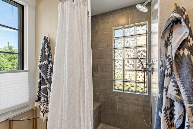 610 Rio Grande Ave, Santa Fe, NM 87501 - bathroom with healthy amount of natural light and a tile shower