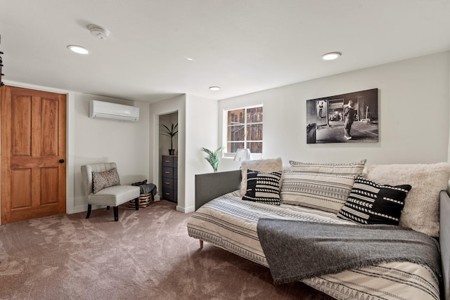 610 Rio Grande Ave, Santa Fe, NM 87501 - carpeted living room featuring an AC wall unit and recessed lighting