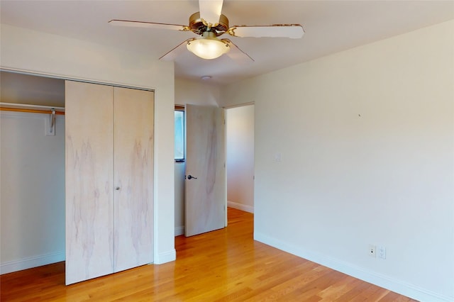 5045 Carriage House Dr, Los Alamos, NM 87544 - unfurnished bedroom featuring a closet, light wood-type flooring, and ceiling fan