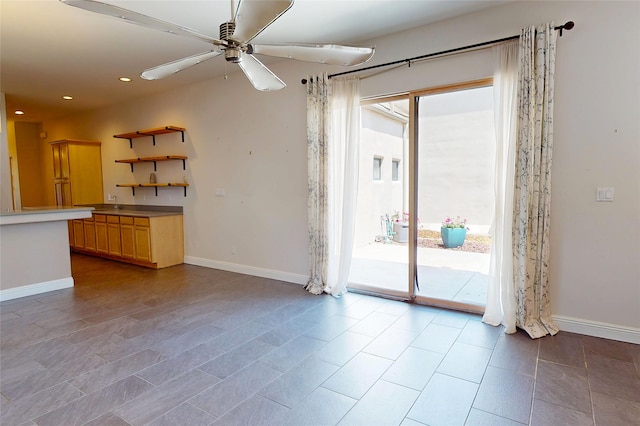 5045 Carriage House Dr, Los Alamos, NM 87544 - unfurnished living room with a ceiling fan and recessed lighting