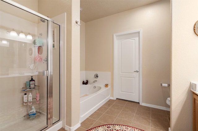 4351 San Benito Unit A, Santa Fe, NM 87507 - bathroom featuring a stall shower, a bath, vanity, and tile patterned flooring