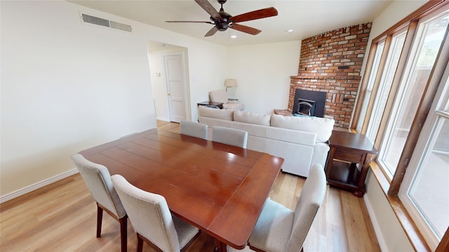 2374 36th Unit B, Los Alamos, NM 87544 - dining space featuring light wood finished floors, plenty of natural light, ceiling fan, recessed lighting, and a wood stove