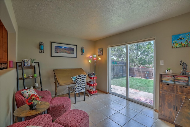 7513 Kachina Loop, Santa Fe, NM 87507 - living area featuring a textured ceiling and light tile patterned floors