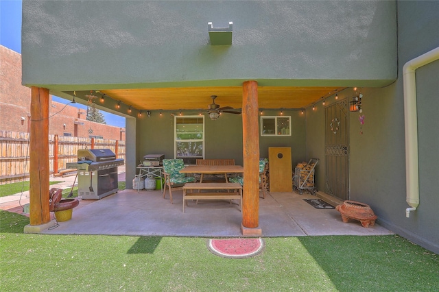 7513 Kachina Loop, Santa Fe, NM 87507 - view of patio featuring a grill and a ceiling fan
