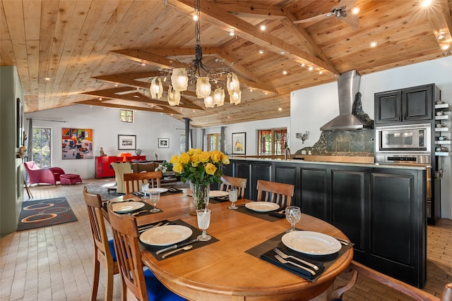 10 Sabina Ln, Santa Fe, NM 87508 - dining room with wood ceiling, a chandelier, and recessed lighting