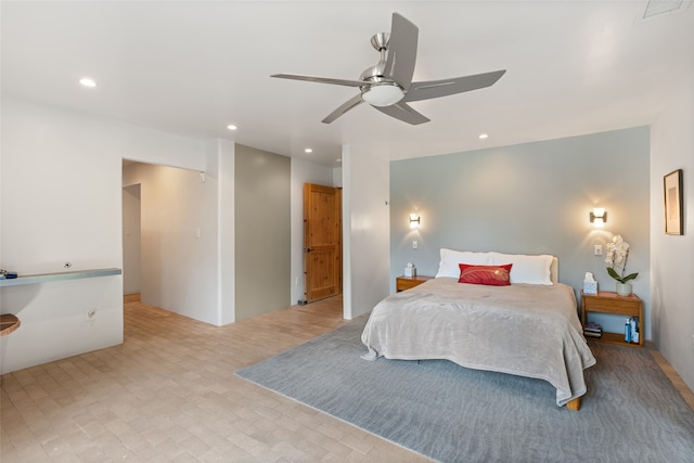 10 Sabina Ln, Santa Fe, NM 87508 - bedroom with recessed lighting and a ceiling fan