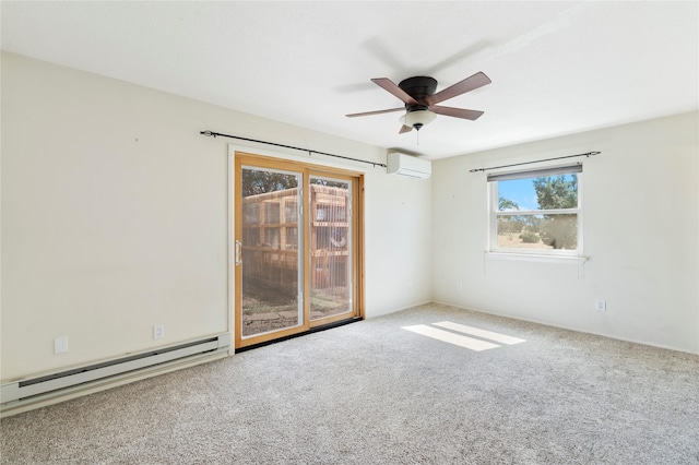 79 Moya Rd, Santa Fe, NM 87508 - unfurnished room with a baseboard heating unit, an AC wall unit, carpet floors, and ceiling fan