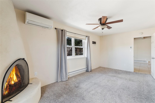 79 Moya Rd, Santa Fe, NM 87508 - spare room featuring an AC wall unit, a baseboard radiator, a ceiling fan, and carpet flooring