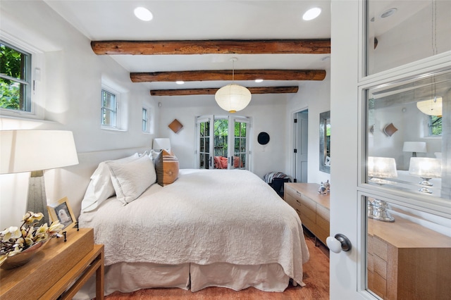 605 Acequia Madre, Santa Fe, NM 87505 - bedroom with recessed lighting, beam ceiling, and wood finished floors