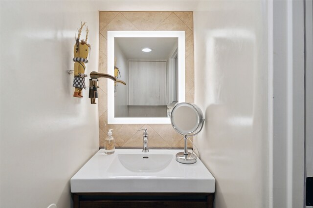 605 Acequia Madre, Santa Fe, NM 87505 - bathroom with vanity and tasteful backsplash