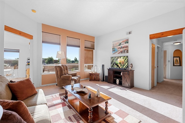4704 Contenta Rdg, Santa Fe, NM 87507 - living area with light colored carpet and arched walkways