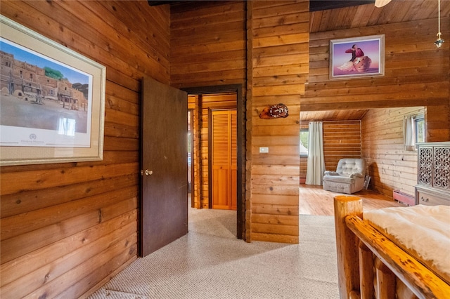 19 Canoe Ct, Jemez Springs, NM 87025 - bedroom with wood walls, multiple windows, and carpet flooring