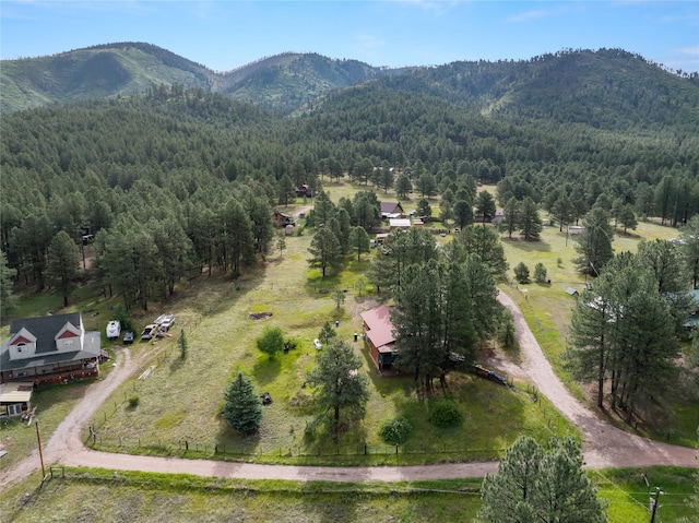 19 Canoe Ct, Jemez Springs, NM 87025 - aerial view of property and surrounding area featuring a heavily wooded area and mountains