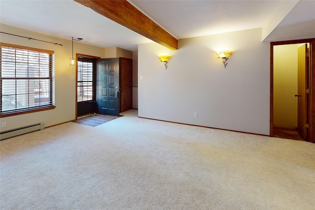 986 Alamo Rd, Los Alamos, NM 87544 - carpeted empty room featuring beamed ceiling and a baseboard radiator
