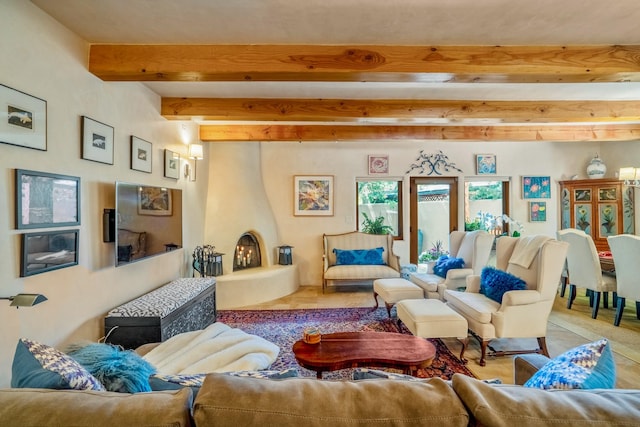 659 Bishops Ldg Unit 1 & 2, Santa Fe, NM 87501 - living room featuring beam ceiling