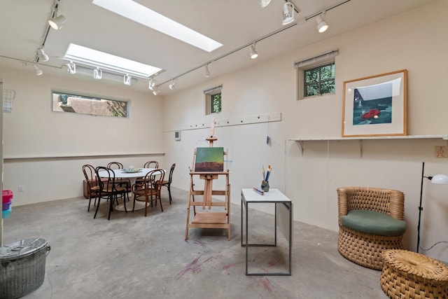 359 Garcia St, Santa Fe, NM 87501 - misc room featuring rail lighting, concrete flooring, and a skylight