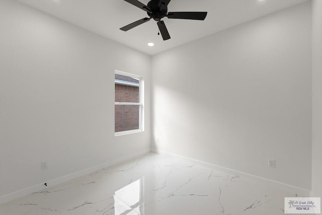 6245 Tiger Dr, Brownsville, TX 78521 - unfurnished room with marble tiled floors, baseboards, recessed lighting, and ceiling fan
