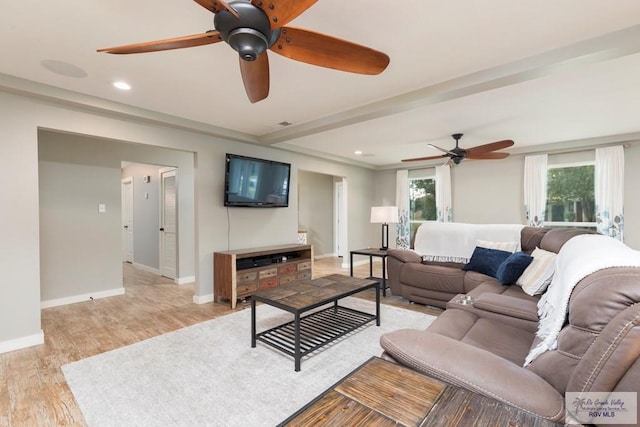 1409 Pine Ct, Harlingen, TX 78550 - living area with ceiling fan, baseboards, light wood finished floors, and recessed lighting