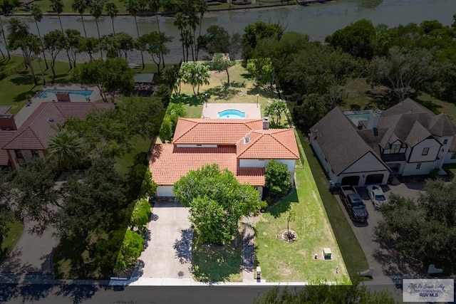 bird's eye view featuring a water view