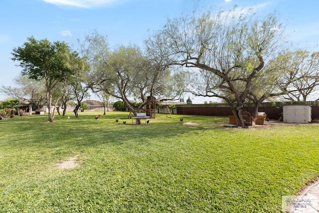 view of yard with a shed