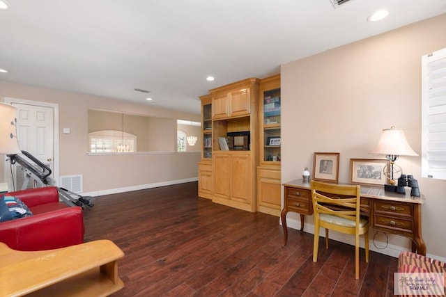 office with dark wood-type flooring