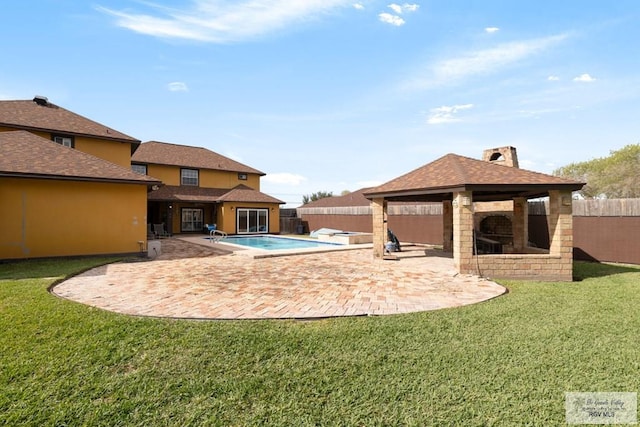 view of pool featuring a gazebo, a patio, and a lawn