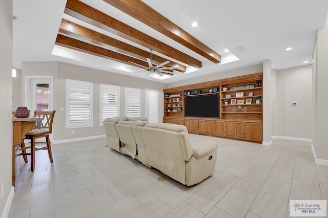 5706 Spicewood, Harlingen, TX 78552 - living area featuring a ceiling fan and beam ceiling