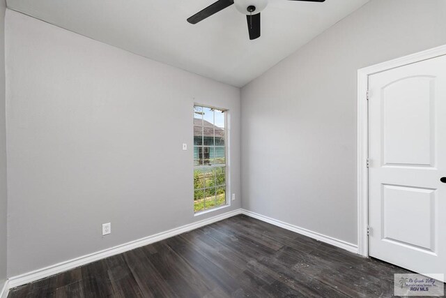 136 Garden St, Brownsville, TX 78520 - unfurnished room with lofted ceiling, ceiling fan, dark wood-type flooring, and baseboards