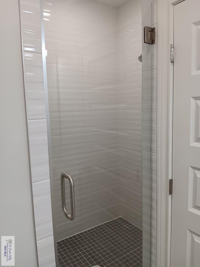 bathroom featuring a shower with shower door