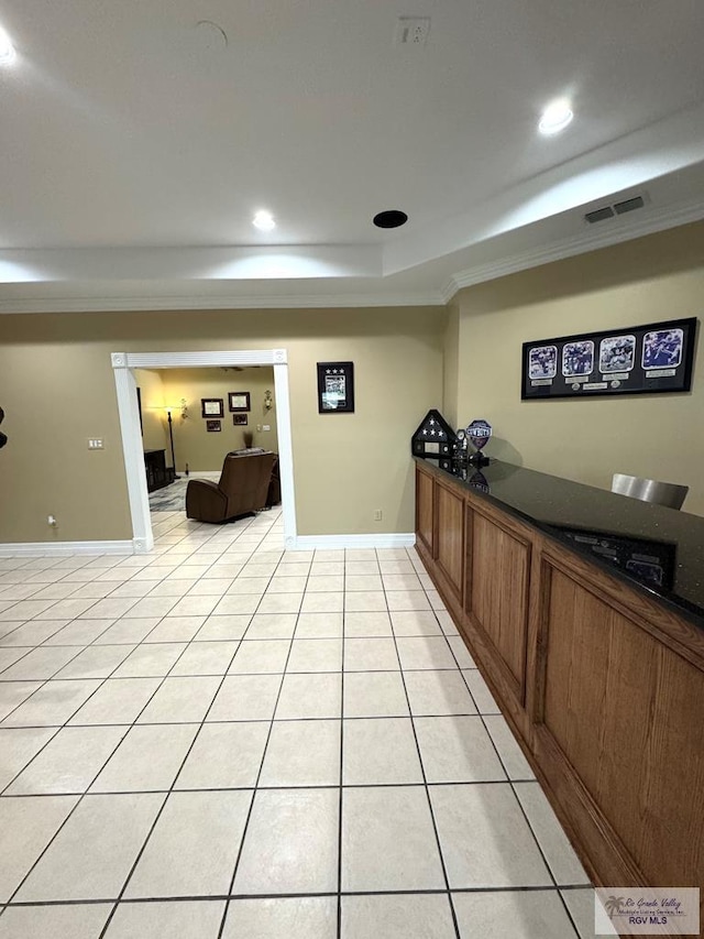 6020 Rusty Nail Dr, Brownsville, TX 78526 - interior space featuring a raised ceiling, crown molding, light tile patterned floors, and recessed lighting