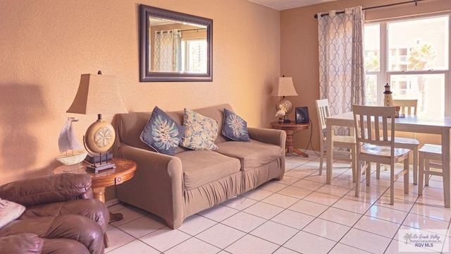 living room featuring light tile patterned floors