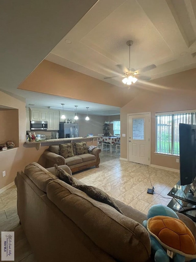 living room featuring ceiling fan